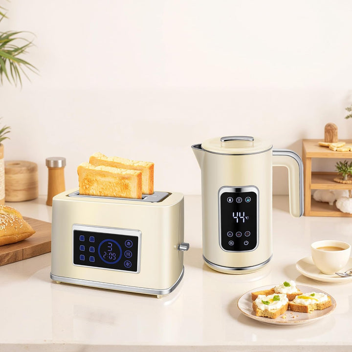 HOMCOM Wasserkocher Toaster Set 1,7L Edelstahl Wasserkocher 2 Scheiben Toaster mit 6 Bräunungsstufen