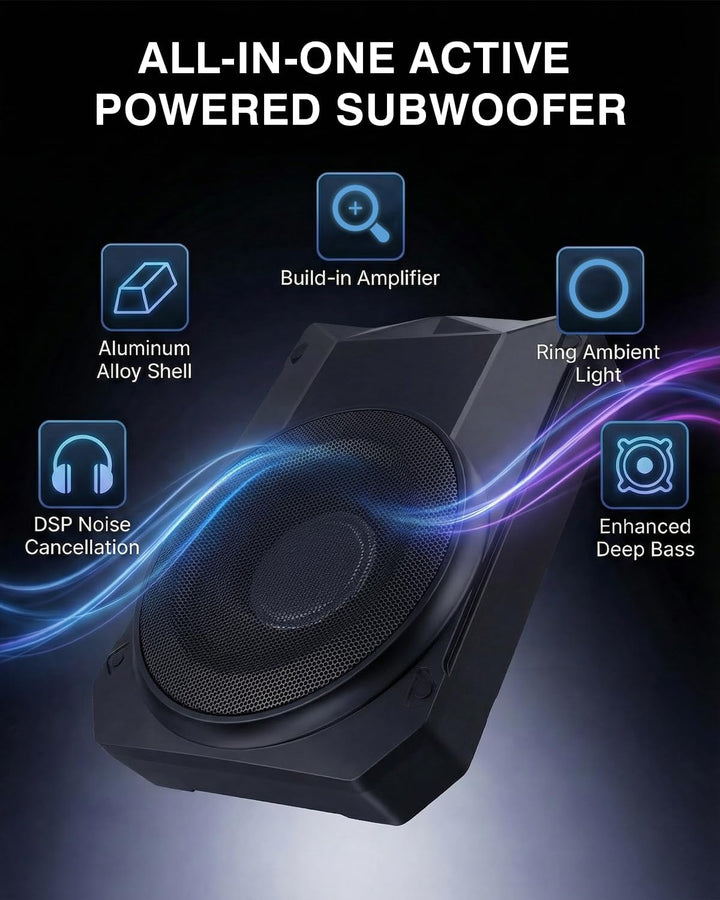 Ultraflacher Auto-Subwoofer, geeignet für Limousinen/LKW, mit integriertem Verstärker, unter den Sit