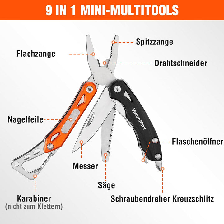 ValueMax Multifunktionszange, 9-in-1 Mini Multitool, Multifunktionstool mit Zange und Messer, Campin