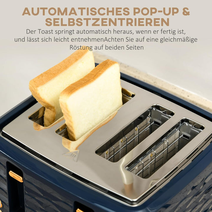 HOMCOM Wasserkocher Toaster Set Frühstück-Set mit 1,7L Wasserkocher, 4 Scheiben Toaster, 2200 W, 7 B