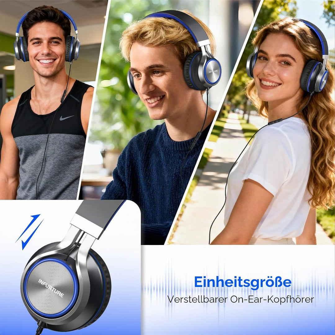 INFURTURE USB-C-Kopfhörer mit Mikrofon und Lautstärkeregler, Nur 191g Over Ear kopfhörer, Leicht Kop