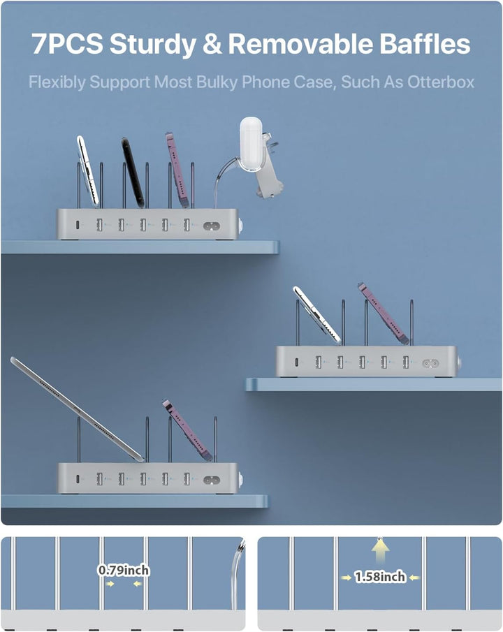SooPii 60W 6-Port Ladestation für mehrere Geräte, PD 20W USB C Schnellladung für lPhone 14/13/12, 2-