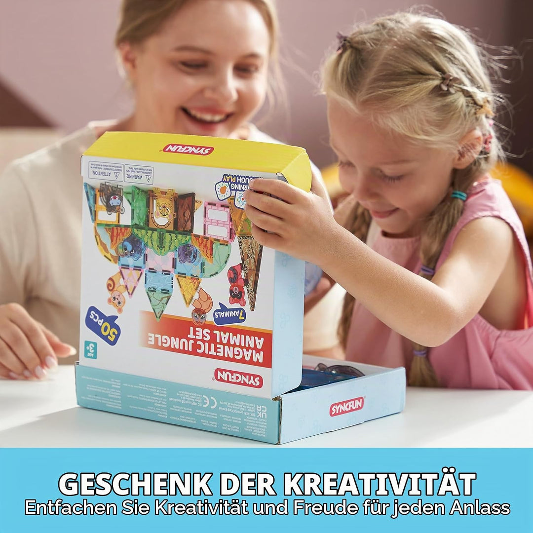 SYNCFUN Magnetische Bausteine,50 Teile Tieren Magnetische Blöcke Bauspielzeug,STEM Magnet Spielzeug
