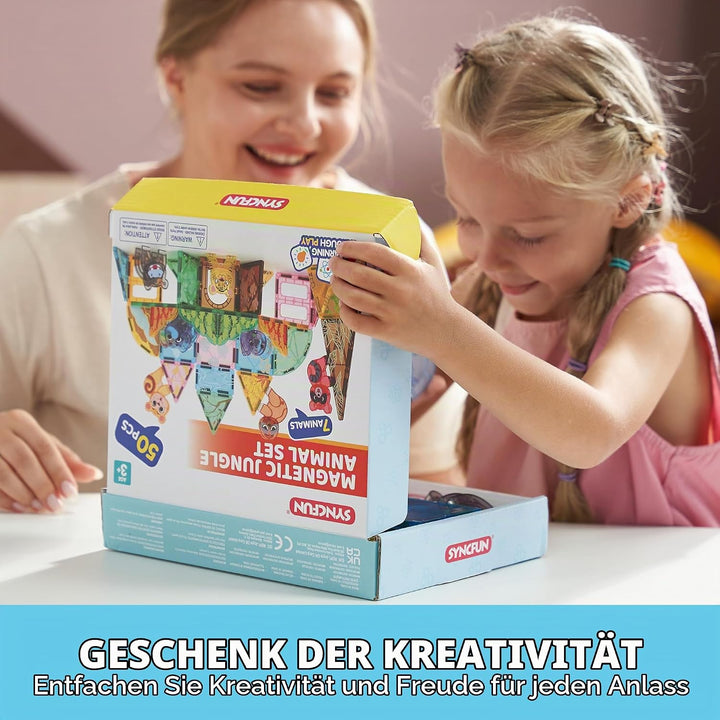SYNCFUN Magnetische Bausteine,50 Teile Tieren Magnetische Blöcke Bauspielzeug,STEM Magnet Spielzeug
