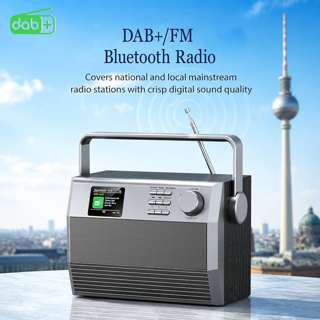 DAB+/UKW Radio mit Bluetooth &amp; Freisprechfunktion, 6W RMS Stereo Küchenradio mit Farbdisplay, dualem