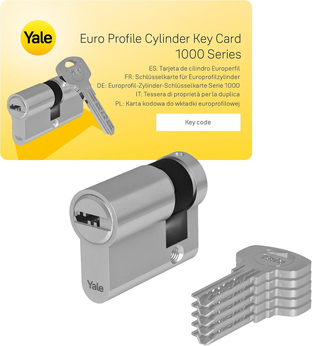 Yale Europrofil Zylinder 1000 PLUS Serie Halbzylinder 30/10mm Nickel matt mit 4 Schlüsseln ideal für