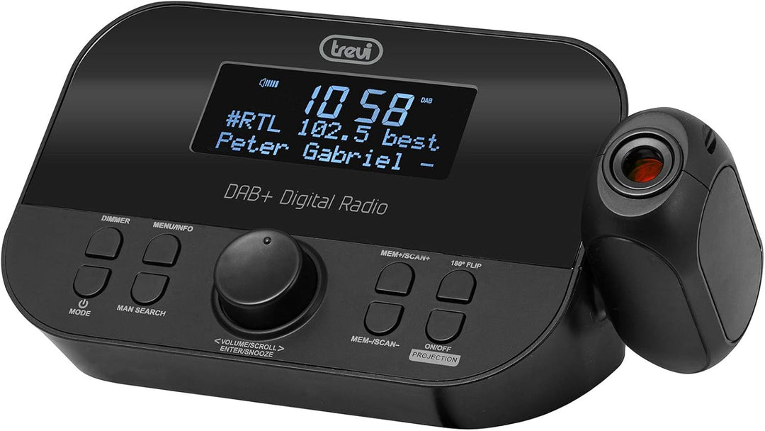 Trevi RC 85D8 DAB, Wecker mit Deckenprojektor, DAB/DAB+ FM RDS-Empfänger, Radiosenderspeicher, doppe