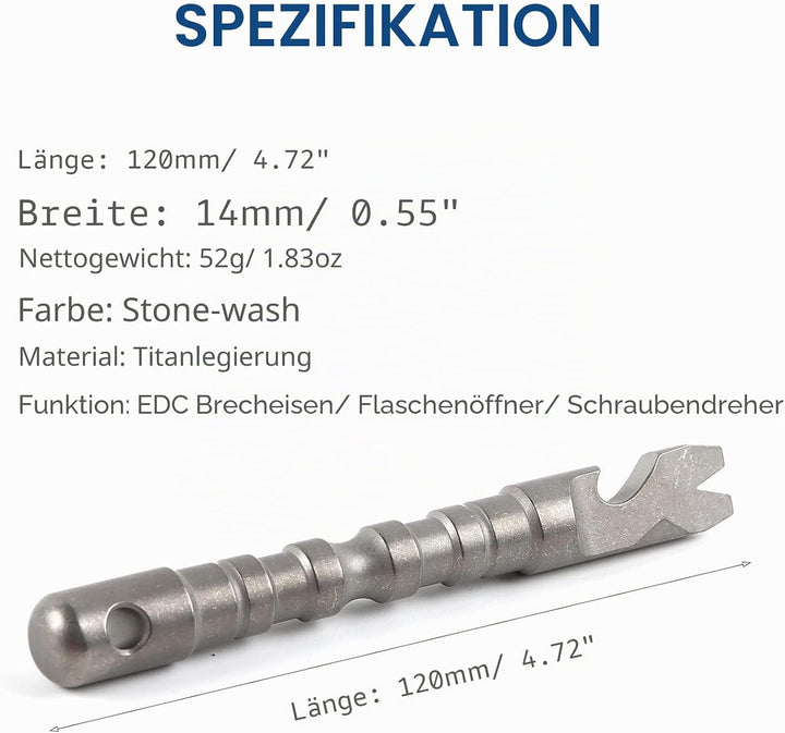 Hamans EDC Stemmeisen aus Titanlegierung, mit Flaschenöffner, Schraubendreher-Funktion, Multifunktio