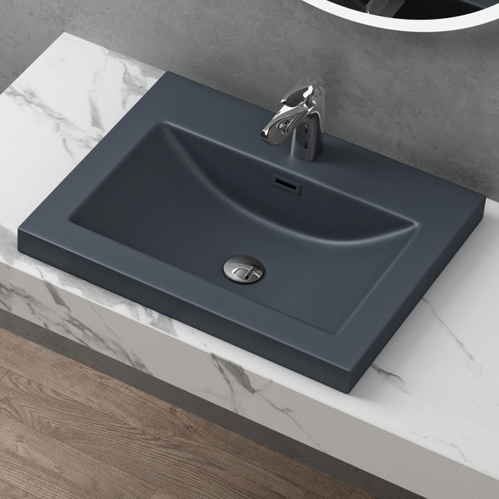 Design Waschbecken Colossum01, Matt Anthrazit aus Gussmarmor, Waschtisch, Waschplatz, Einbauwaschbec