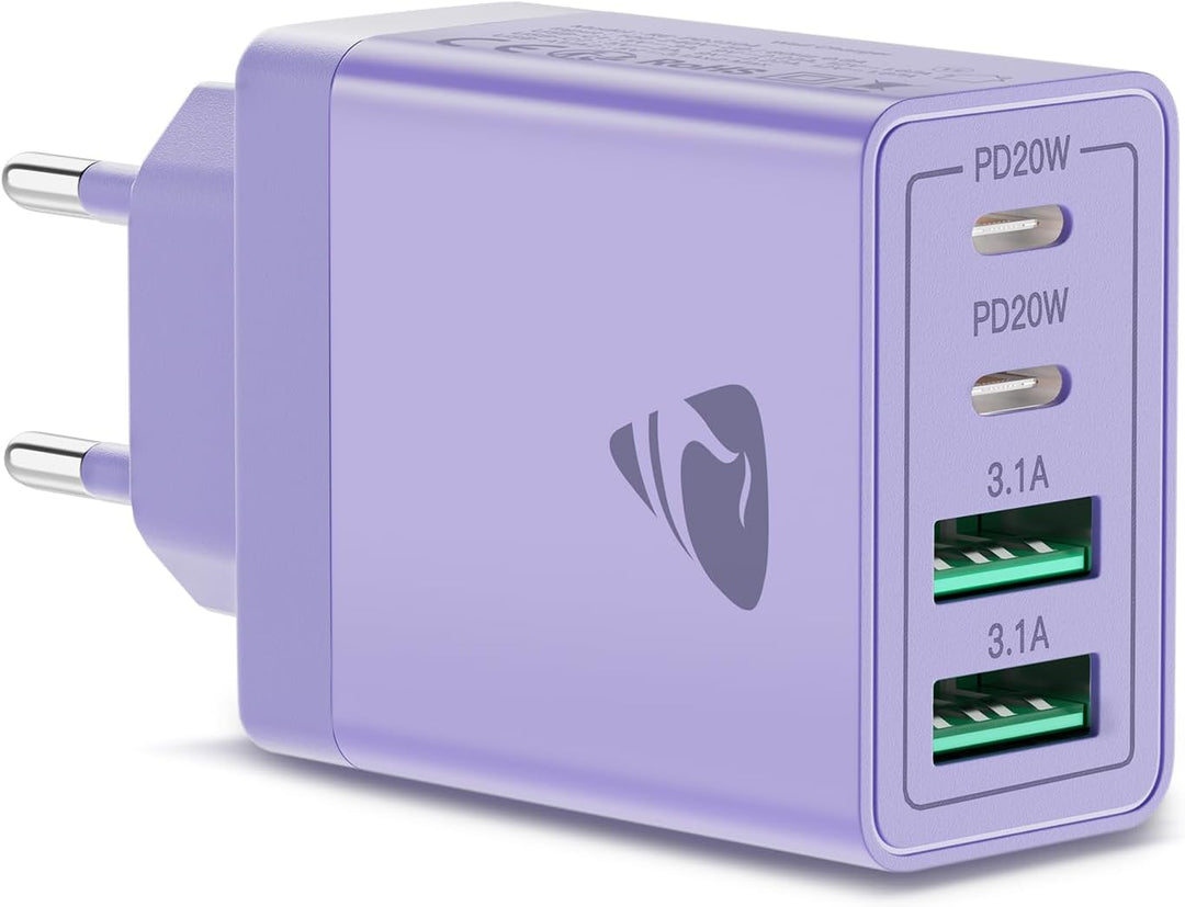 USB C Ladegerät,4-Ports 40W Mehrfach Schnellladegerät USB-C und USB-A,PD 3.0 Power Adapter Stecker L