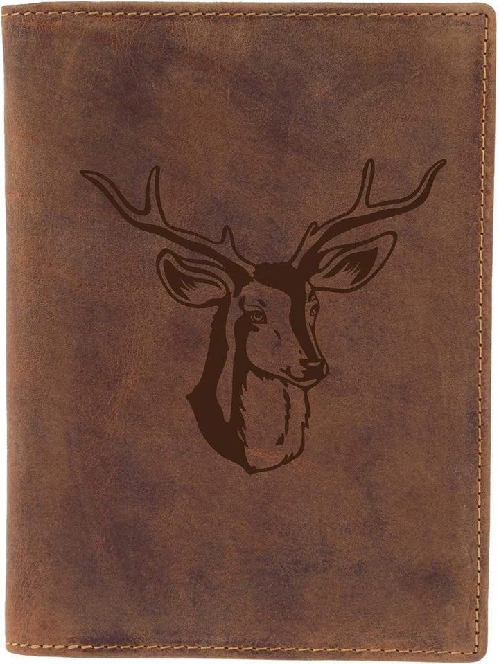 Greenburry Leder-Jagdscheinmappe mit Hirsch-Motiv - Leder Ausweisetui - 16,5x12x1 cm