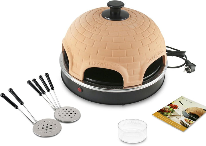 Emerio Pizzaofen, PIZZARETTE das Original, handgemachte Terracotta Tonhaube, patentiertes Design, fü
