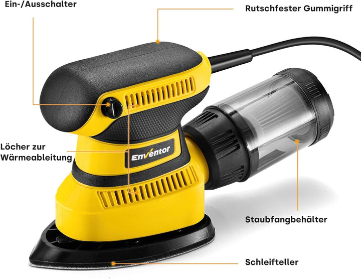 Enventor Deltaschleifer 210W, Schleifmaschine, Electric Orbital Schleifer mit 16 Schleifblätter, 150