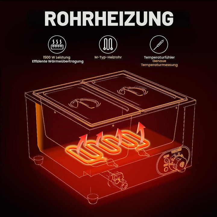 Elektrische Speisenwärmer Bain Marie Gastro GN-Behältern 1/3 * 2 Warmhalter Edelstahl mit Ablaufhahn