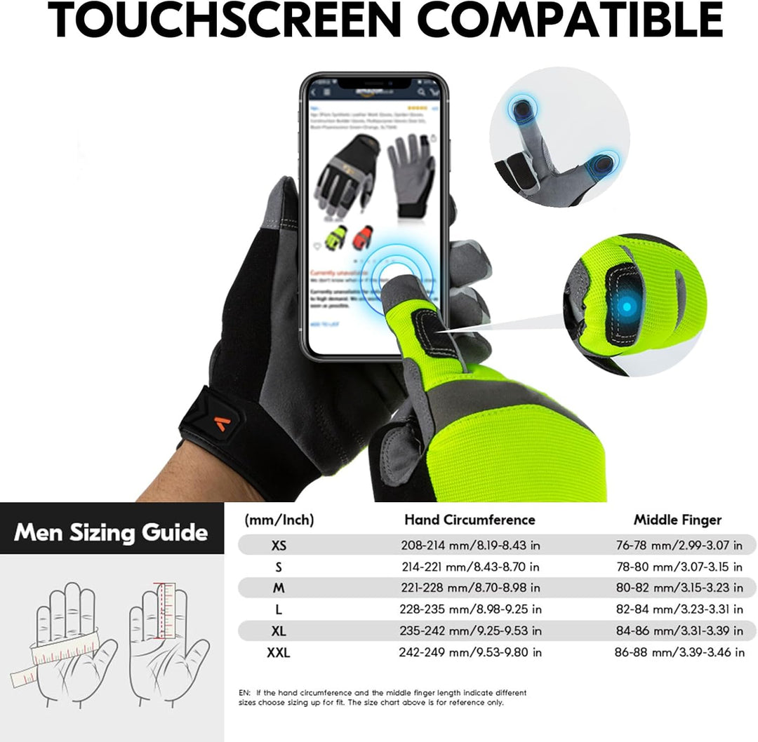 Vgo... 1 Paar Herren Sicherheitshandschuhe, Touchscreen, Praktische Arbeitshandschuhe für Gartenarbe