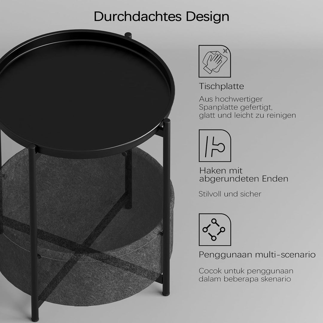 Beistelltisch Rund, Sofatisch 2 Ebenen, Metall Balkontisch, Kleiner Tisch, Couchtisch mit Korb aus S