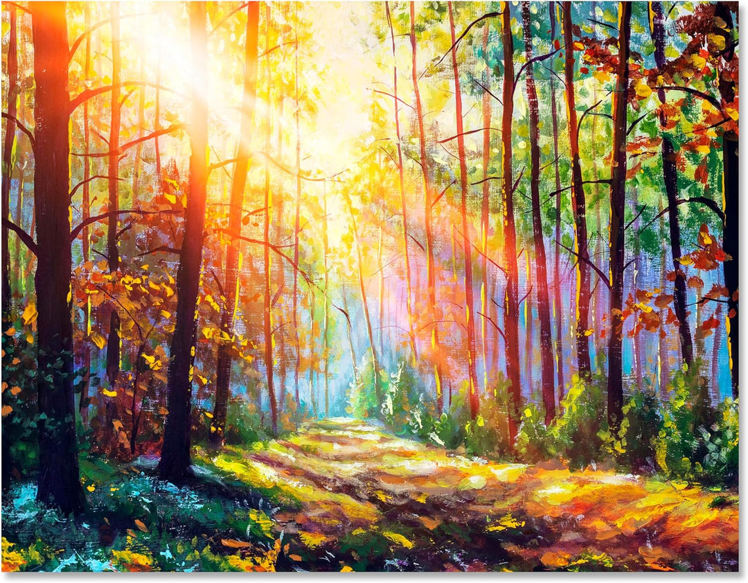 wandmotiv24 Leinwandbild Malerei, 80x60cm, Querformat, Gemälde, Wald, Deko, Bilder auf Leinwand, Wan