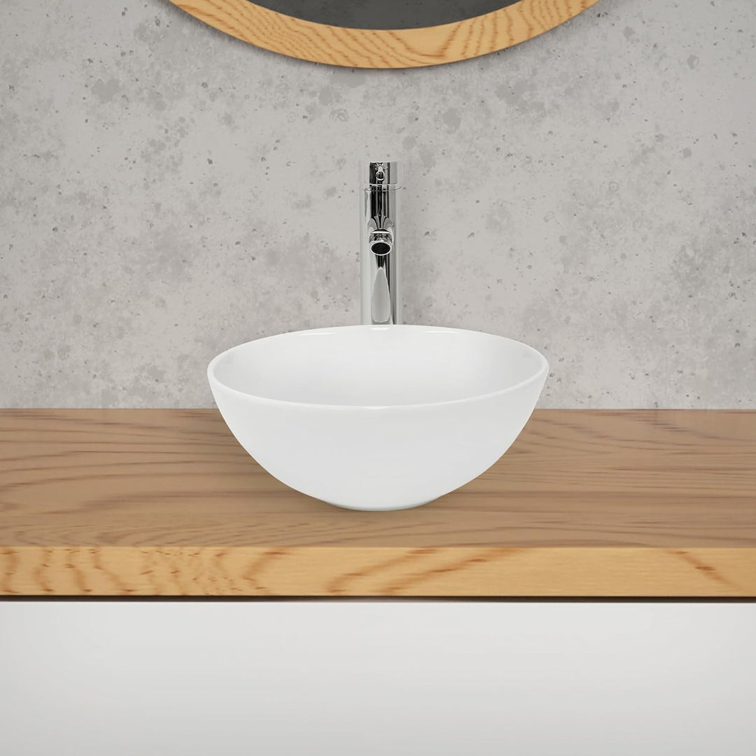 ML-Design Waschbecken aus Keramik in Weiss glänzend, Ø 28x11,6 cm, Runde Aufsatzwaschbecken, Moderne