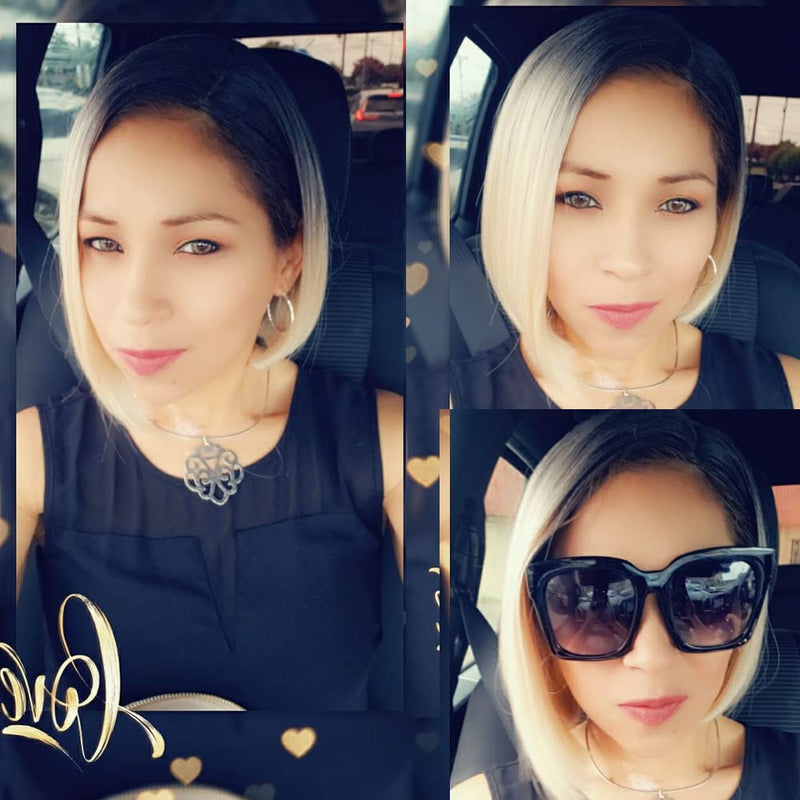 Début Lace Front Perücke für schwarze Damen Bob Perücke für weisse Damen Kunsthaar 24 cm 120g Blond