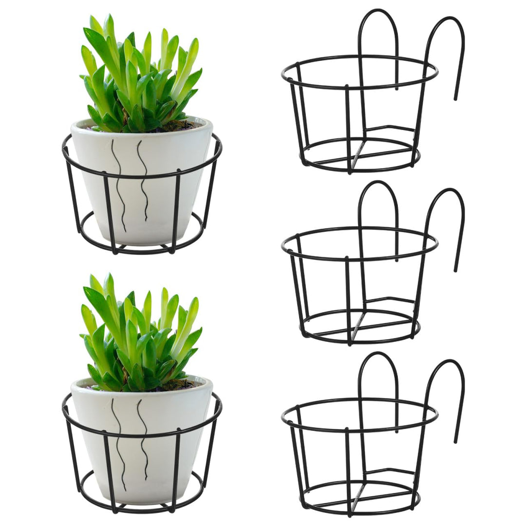 YARNOW 5er Pack Blumentopfhalter Hängend für Balkon Geländer Eisen Pflanzkorb Schwarz Blumenständer