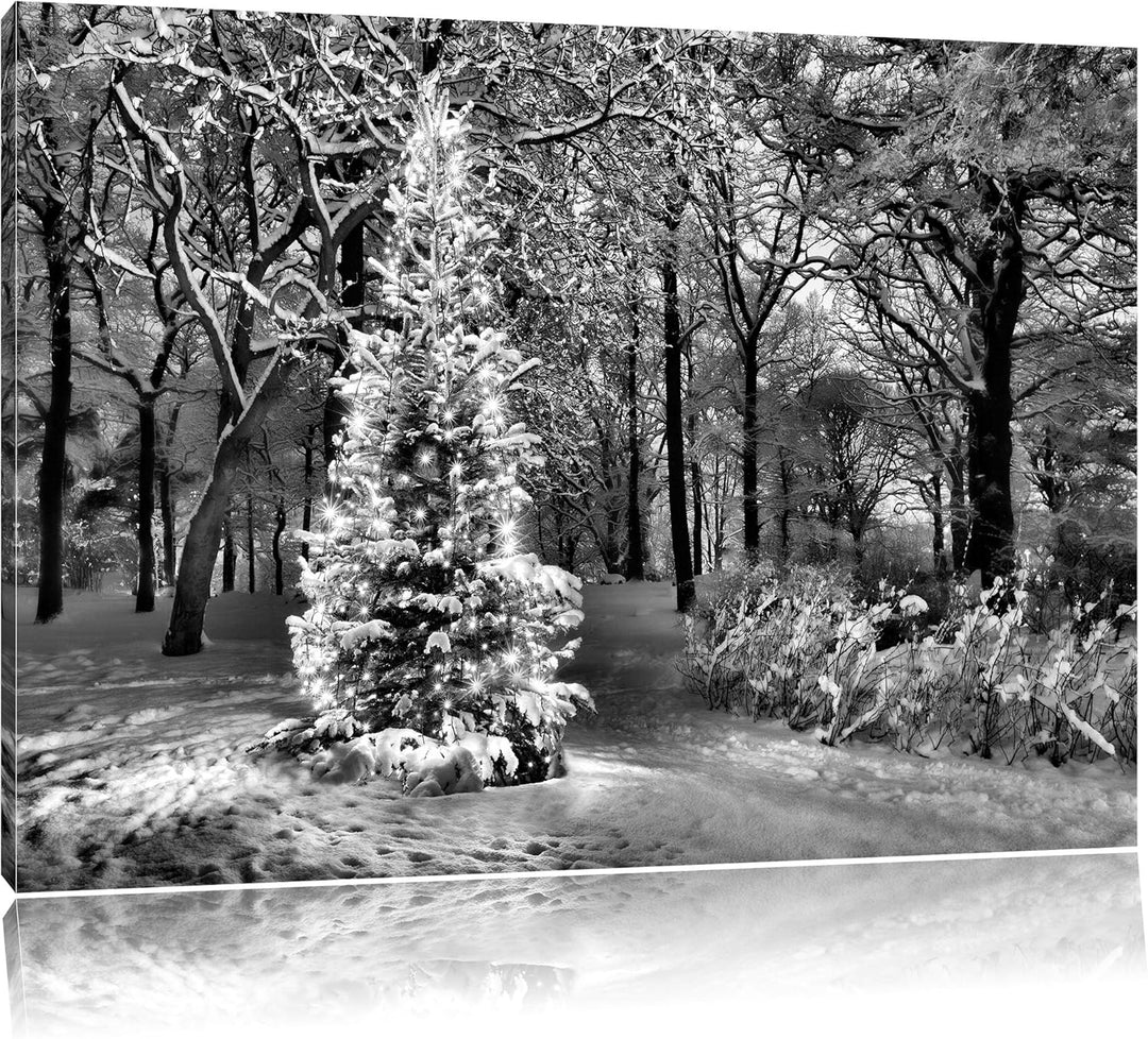 Pixxprint Monocrome, Leuchtender Weihnachtsbaum, Format: 100x70 auf Leinwand, 100x70