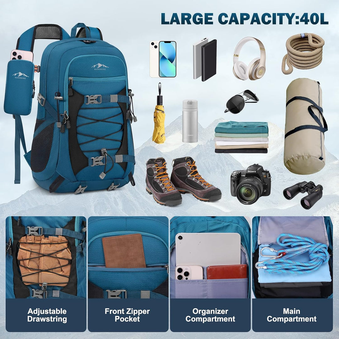 RAINSMORE Wanderrucksack Herren Damen 40L Rucksack Wasserdicht Gross Reiserucksack Leicht Faltbarer
