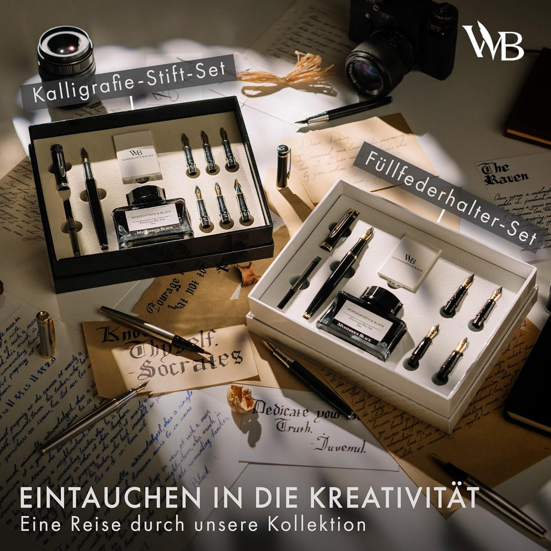 Kalligraphie Füllfederhalter Set Silber Chrom, Silber Chrom