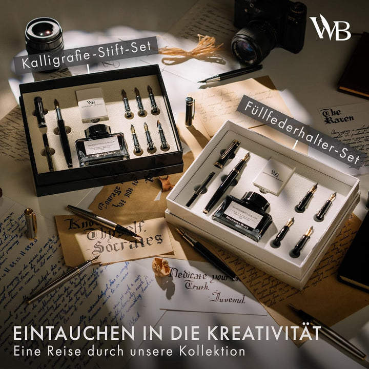 Kalligraphie Füllfederhalter Set Silber Chrom, Silber Chrom