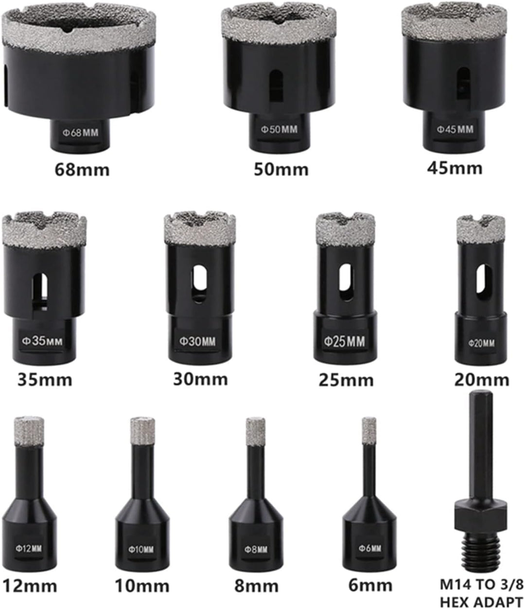 12 Stück/Satz Diamant Kernbohrer Set, 6–68mm M14 Gewinde vakuumgelöteter Winkelschleifer Mauerwerk L