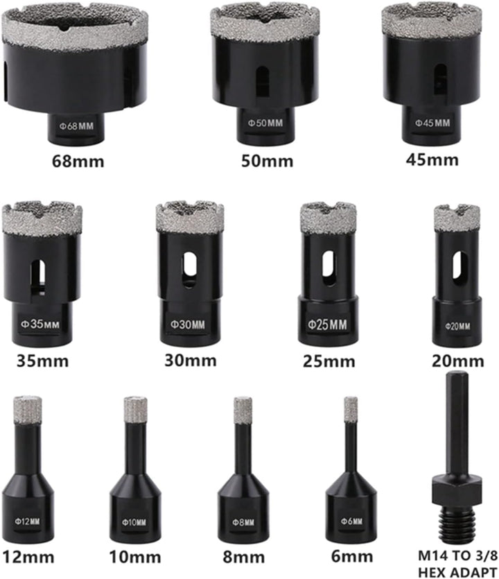 12 Stück/Satz Diamant Kernbohrer Set, 6–68mm M14 Gewinde vakuumgelöteter Winkelschleifer Mauerwerk L