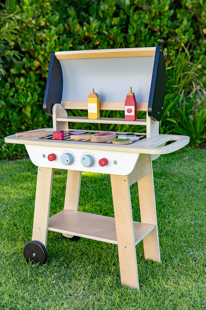 EverEarth Kinder BBQ Grill aus nachhaltigem Holz - Lernspielzeug zum Üben mit Essen und Lebensmittel