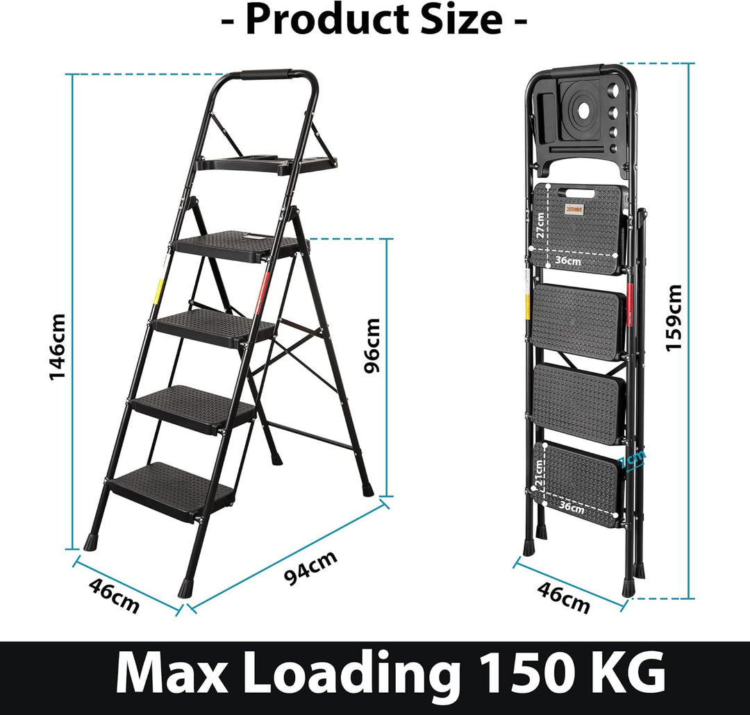 BONTEC Trittleiter 4 Stufen Klappbar, 181kg Kapazität mit Breiten Anti-Rutsch-Pedalen, Faltbarer Sta