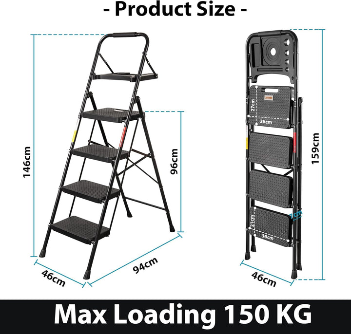 BONTEC Trittleiter 4 Stufen Klappbar, 181kg Kapazität mit Breiten Anti-Rutsch-Pedalen, Faltbarer Sta