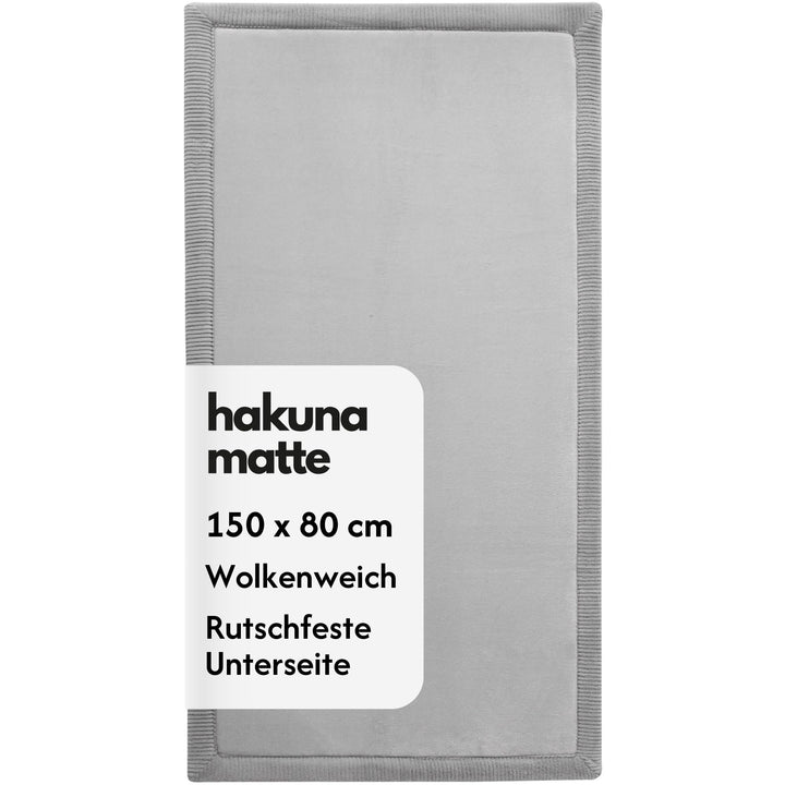 Wolkenweiche Samtmatte-Spielmatte Baby 150x80x2,5cm, grau – Kinderteppich mit hochwertigem Memory-Sc