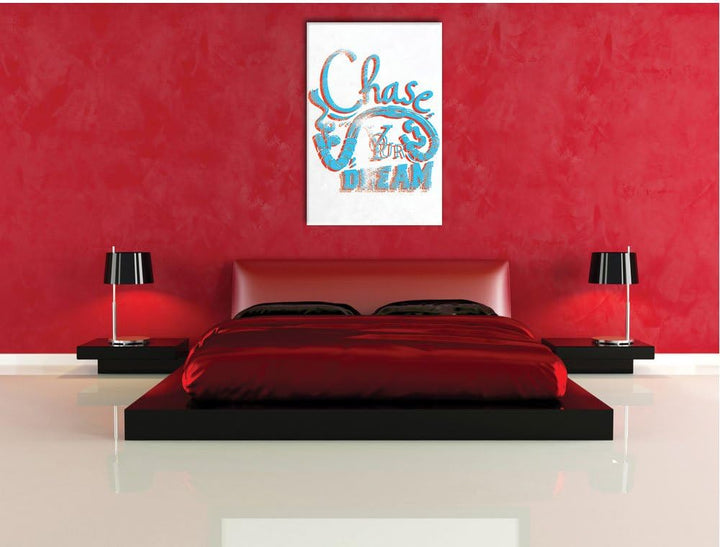Pixxprint Chase Your Dream White Bild auf Leinwand, XXL riesige Bilder fertig gerahmt mit Keilrahmen