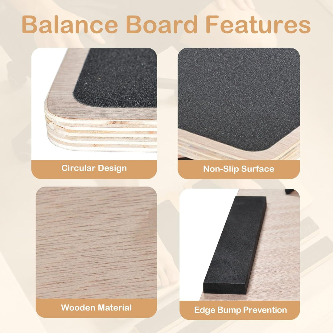 Balance Board, Rutschfestes 360° Wobble Board für Erwachsene, aus Holz,Balancebrett für Knöcheltrain