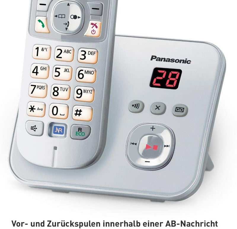 PanasonicKX-TG6823GS DECT Schnurlostelefon mit Anrufbeantworter (3 Mobilteile, strahlungsarm, Eco-Mo