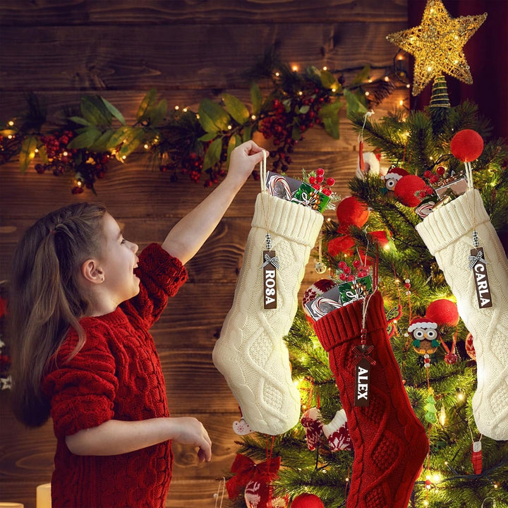 Jodimitty 4er Set Gestrickte Weihnachsstrumpf 46cm Grosser Nikolausstrumpf mit 4 Leeren Namensschild