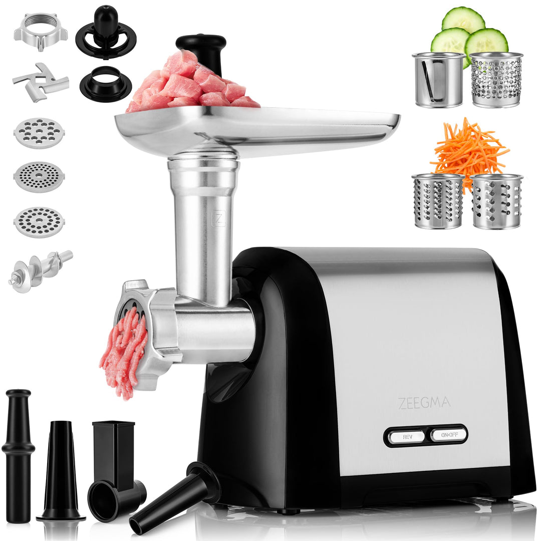ZEEGMA Molen Chef Elektrischer Fleischwolf, 1900 W mit 3 Schleifplatten aus Edelstahl, 3 kg/min, Wur