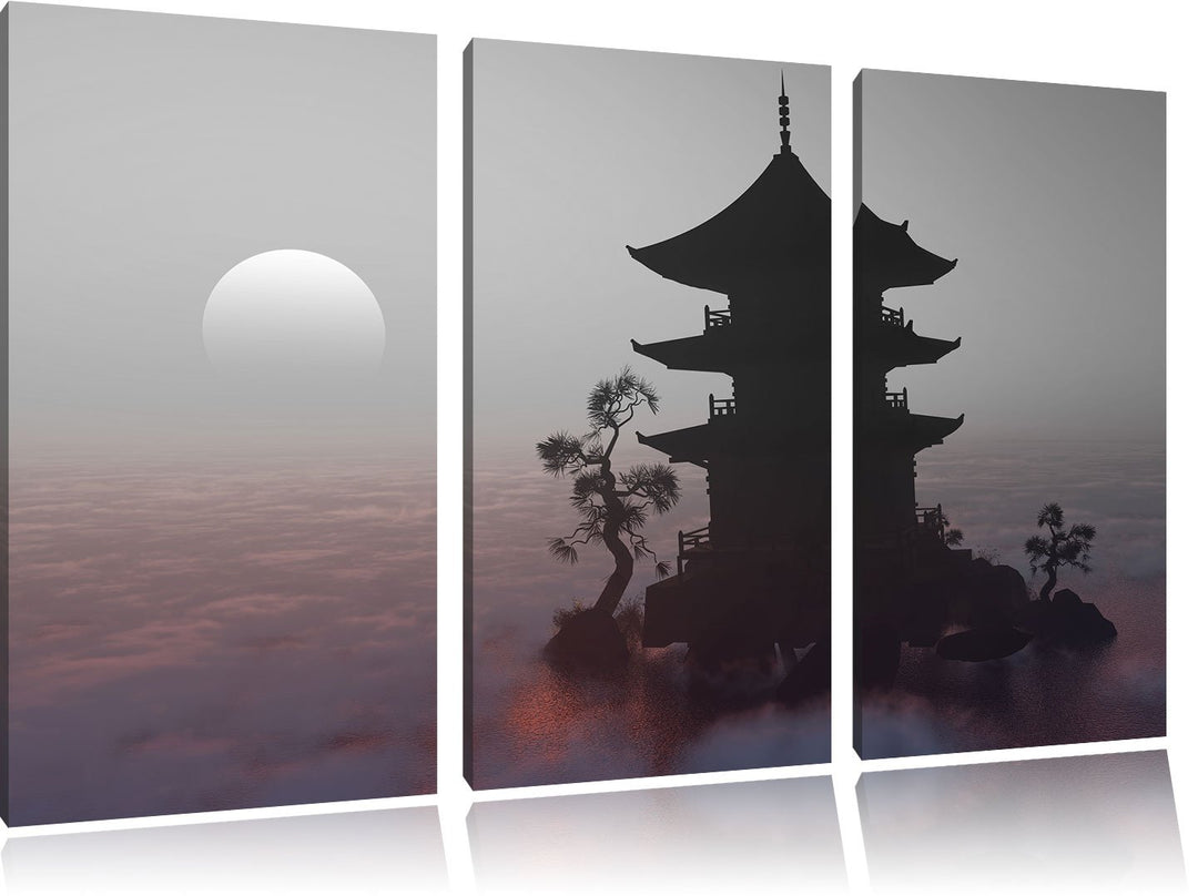 Pixxprint Buddhistischer Tempel in Asien als Leinwandbild/Grösse: 3 Teilig (120x80 cm) cm/Wandbild/K