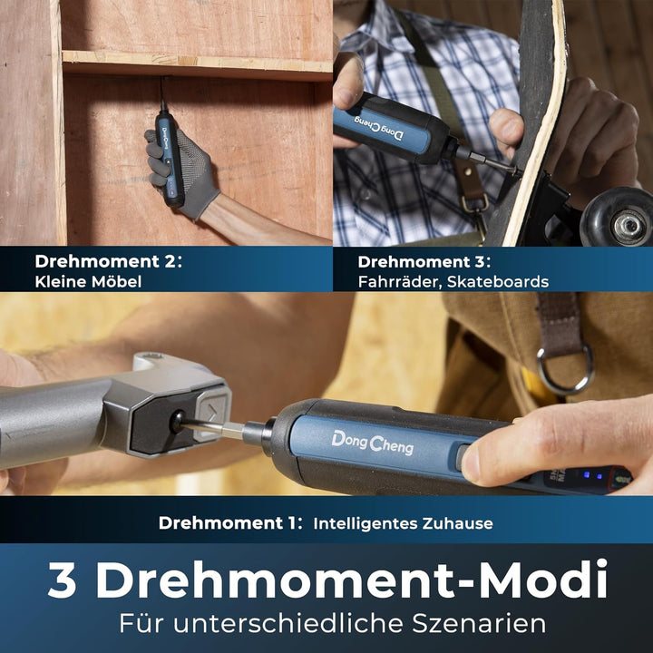 DongCheng Mini Akkuschrauber, 4V Akkuschrauber klein, 2000 mAh Lithium-Ionen-Akku, 3 Drehmoment, max