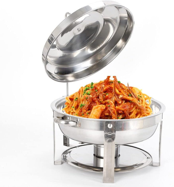 Hot Pot Heizung aus Edelstahl, 7.5L Runder Chafing Dish Speisenwärmer aus Edelstahl, Warmhaltebehält