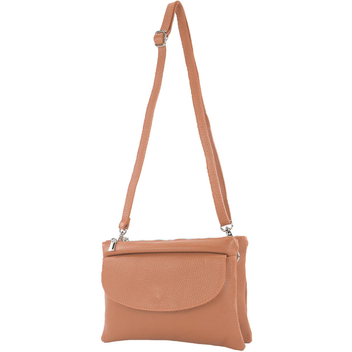 modamoda de - T199 - ital. Umhängetasche Clutch Leder Klein Schokoladenbraun, Schokoladenbraun