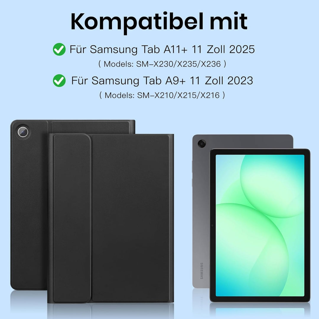 Hülle mit Tastatur für Samsung Galaxy Tab A11+ Plus 2025/ A9+ Plus 11 Zoll 2023, Stossfeste Ultradün