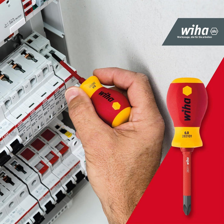 Wiha Schraubendreher mit Bithalter Set slimVario® electric Stubby I 4 teilig mit slimBits I Schlitz/