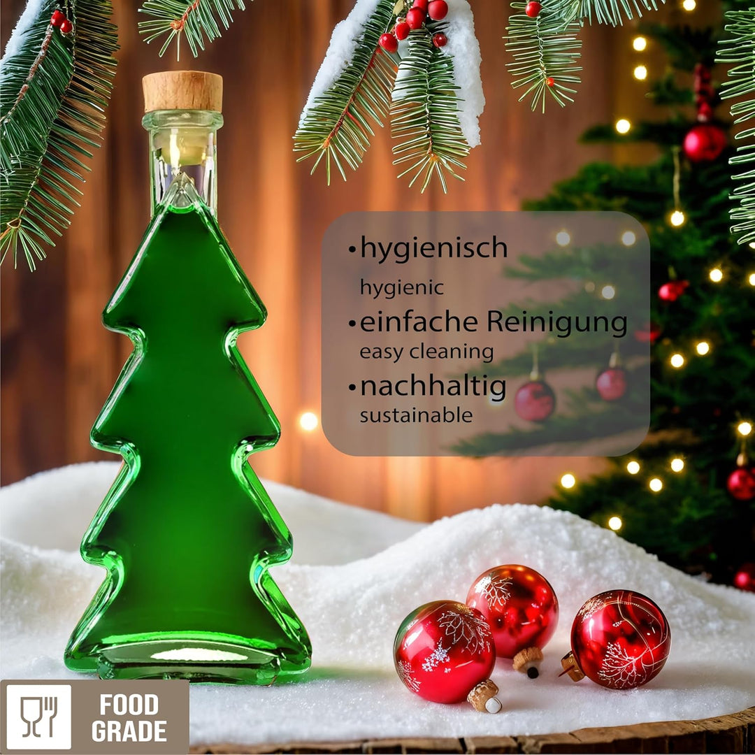 gouveo 6er Set Glasflasche 200 ml Tanne mit Korken (HGK) - Kleine Tannen-Flasche mit Korkverschluss