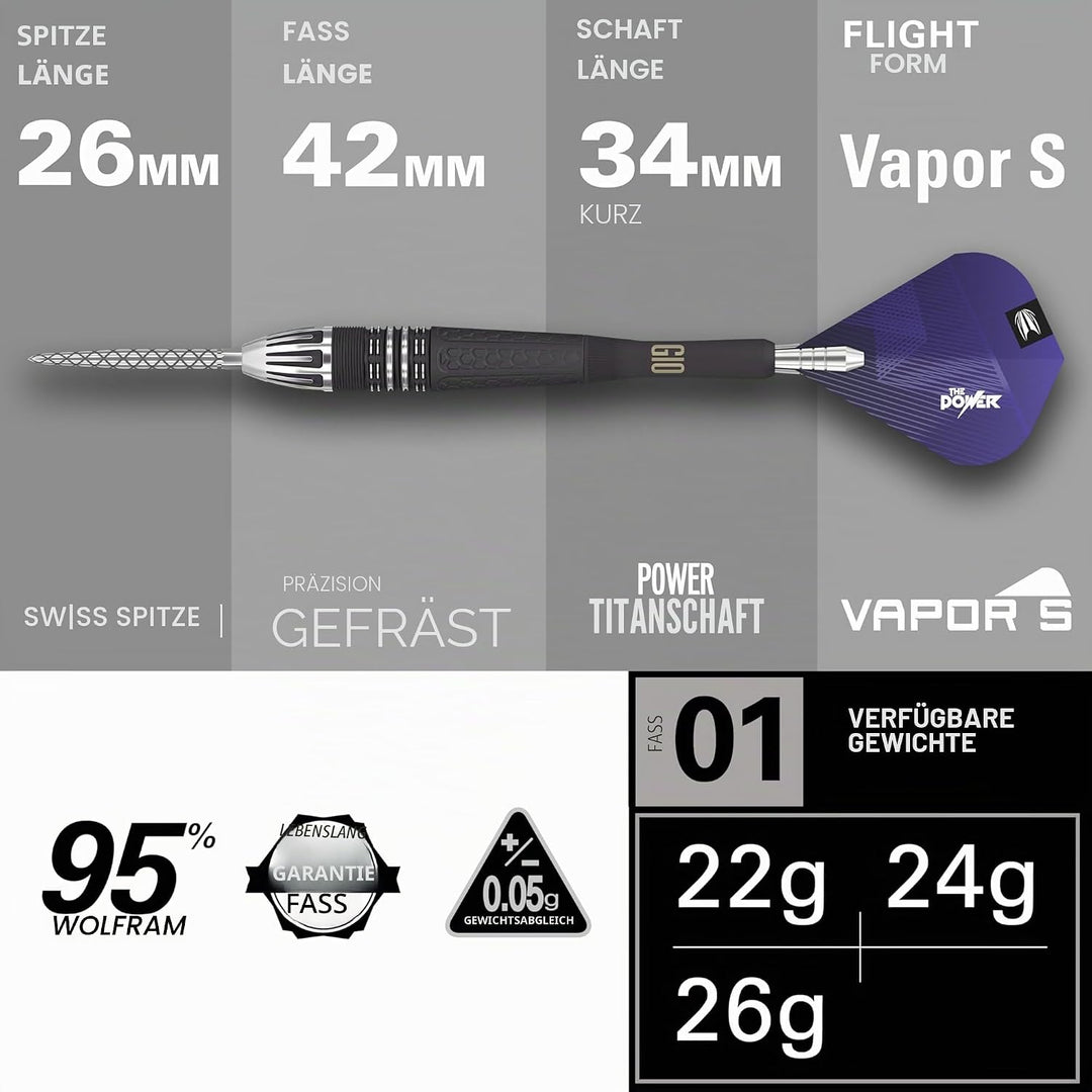 Target Darts Phil Taylor Power 9-Five Gen 10 95% Wolfram Swiss Point Stahlspitze Dart Satz 26 g, 26