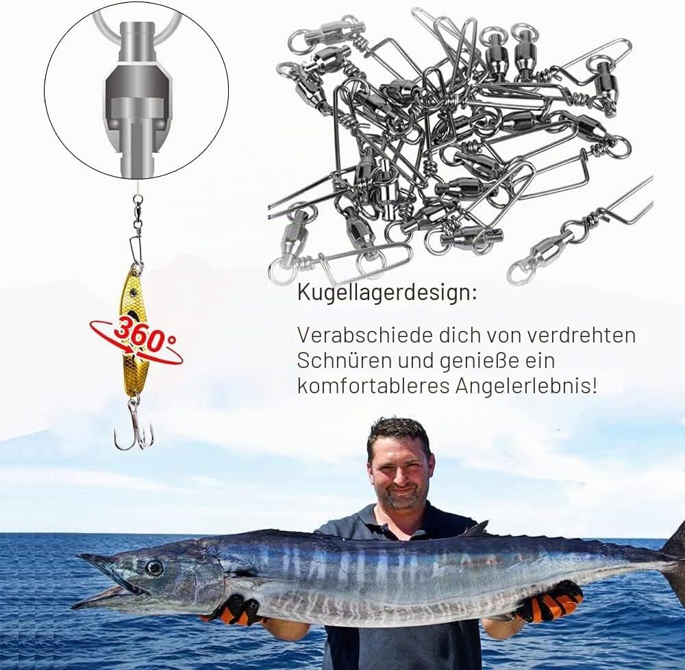 Kugellager Wirbel mit Coastlock Snap, Edelstahl geschweisster Ring für Angeln Salzwasser Standard Sc