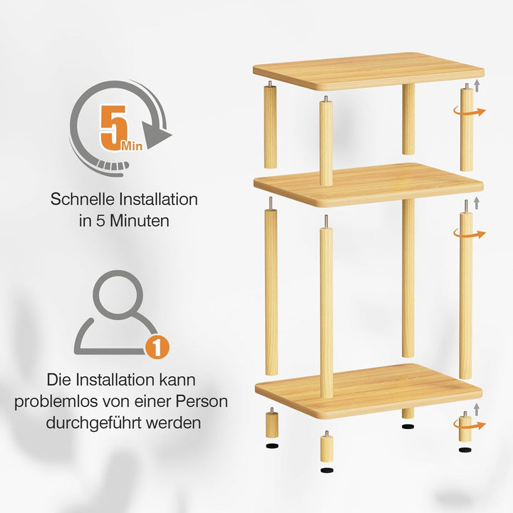 APICIZON 3 Tier Beistelltisch Schmal, Nachttisch Holz, Tisch Klein, 40x30x61.5cm, Kleiner Beistellti
