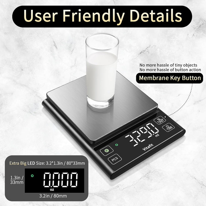 Vitafit 5kg Küchenwaage Digital, Hohe Genauigkeit 0.1g durch Unser Professionelle Fabrik Seit 2001,